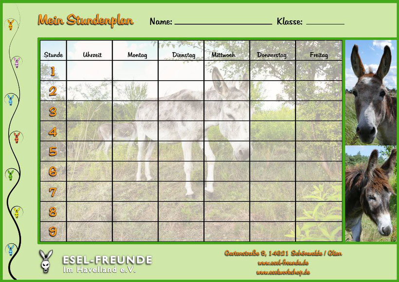Esel-Workshop | Eselfreunde Esel-Stundenplan gratis Download